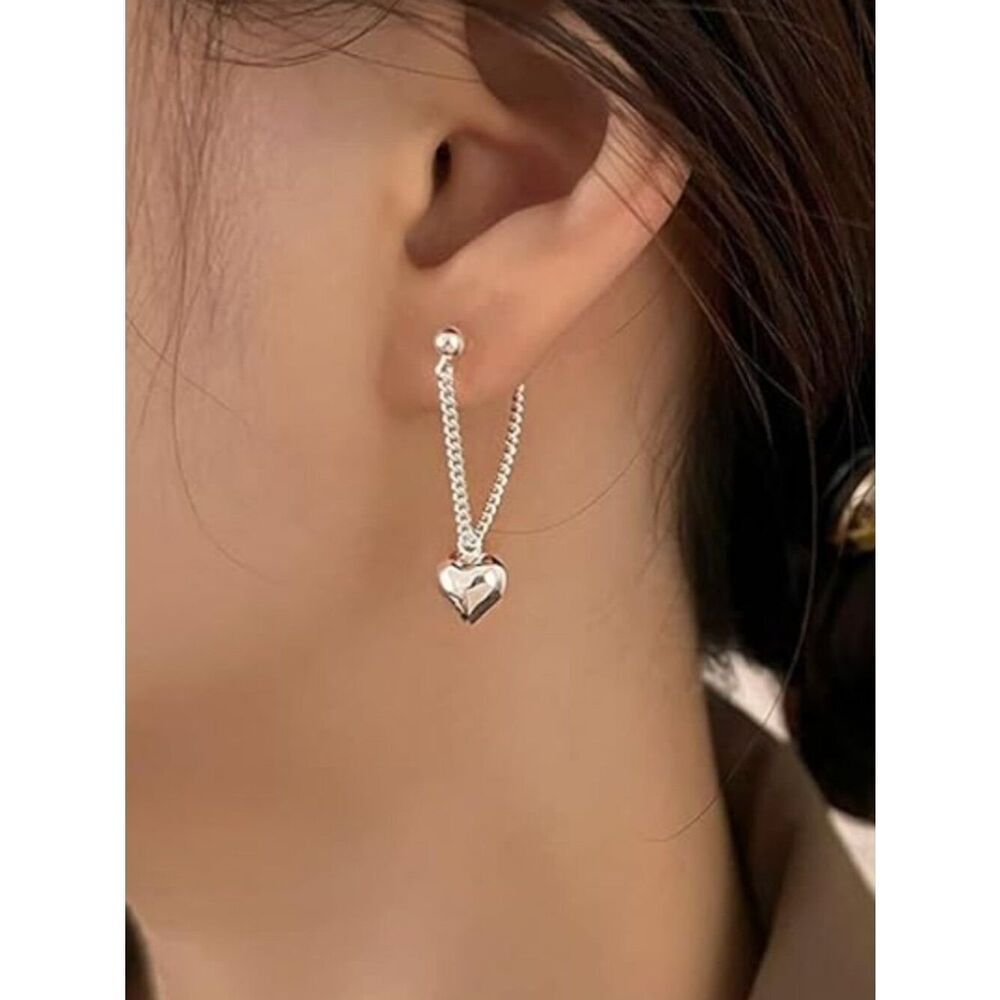 Earrings Heart Love Drop Minimalist Dangle Heart Charm on Chains Unique Playful
